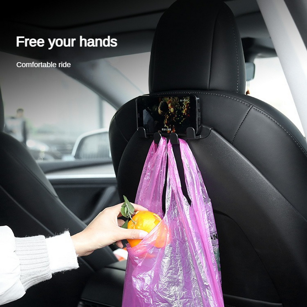 Seat Phone Car Rear Holder for Tesla Model 3/Y Back Seater Headrest Bracket Hanger with 4 Hooks Bag Organizer Car Accessories smile