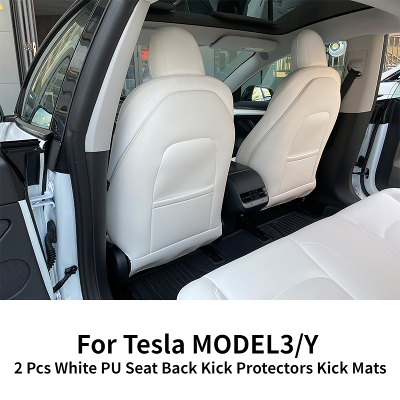 For Tesla Model 3 Model Y 2023 Black Red White PU Leather Seat Back Kick Protectors Kick Mats Full Surrounded Seatback Covers