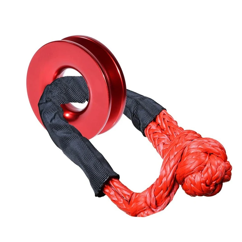 for Truck Vehicle Recovery 41000lbs Winch Rope Synthetic Soft Shackle+Recovery Ring Set Red Shackles with Protective Sleeve