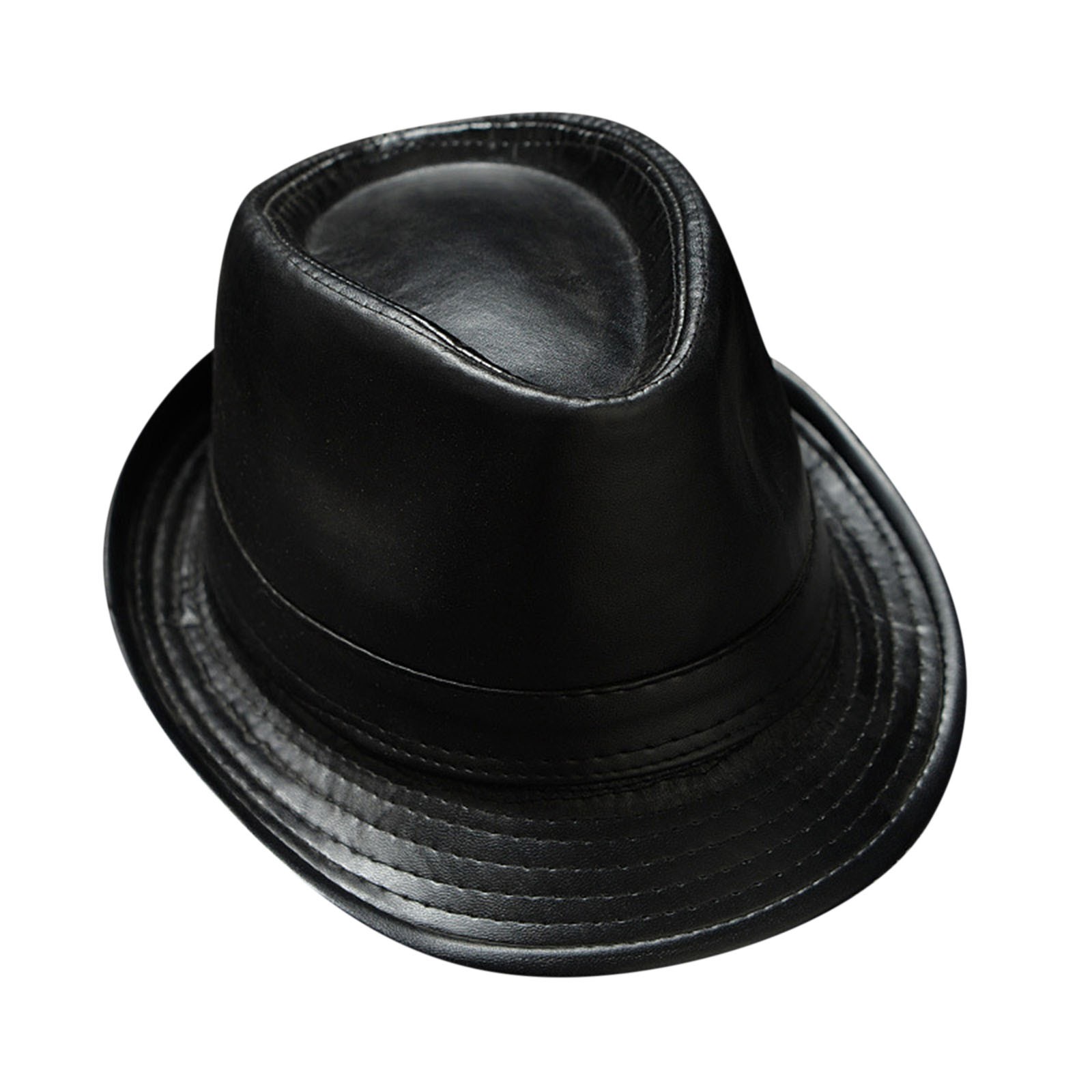 1pc Men'S Pu Leather Fedoras Simple Stylish Retro Male Jazz Trendy Street Dance Dad'S Hat 2023 Summer New Style Hats L2