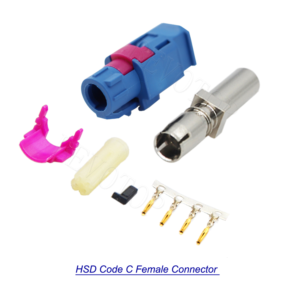 Car Vihicle Fakra HSD LVDS 4 Pin Connector Code A/B/C/D/E/F/G/H/K/L/Z Type Straight Female Crimp Dacar 535 4 Core Coaxial Cable