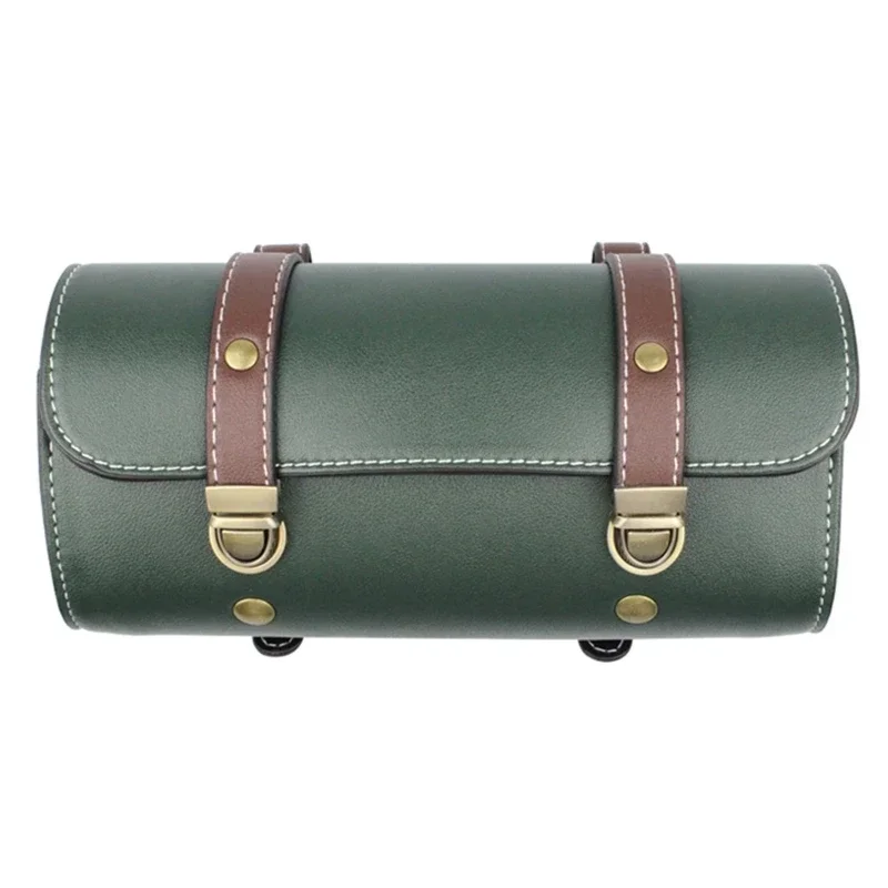 PU Leather Bike Handlebar Tool Barrel Shape Waterproof Roll Bag Side Lage