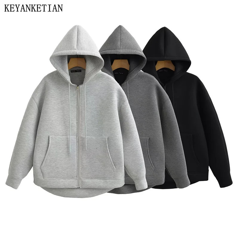 KEYANKETIAN Winter Womens Zipper Hoodie High Street Unisex style Double Pockets Oversize Loose Sweatshirts Outerwear Top 240619