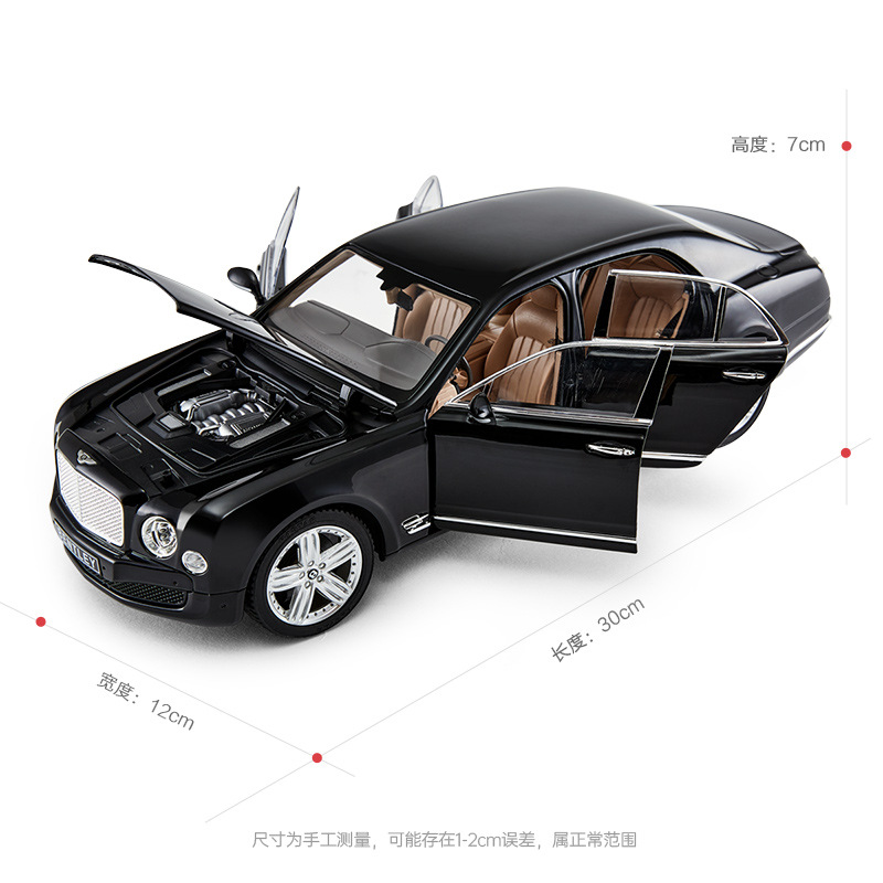 1:18 Bentley Mulsanne Alloy Diecast Static Car Model Safety Belts 6 Doors Car Exquisite Interior Adult Collections Children Gift