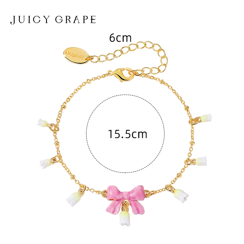 JUICY GRAPE Original Luxurious and Unique Pink Butterfly Bow Bellflower Bracelet Perfect Gift for Best Friends or Girlfriends 10ad4