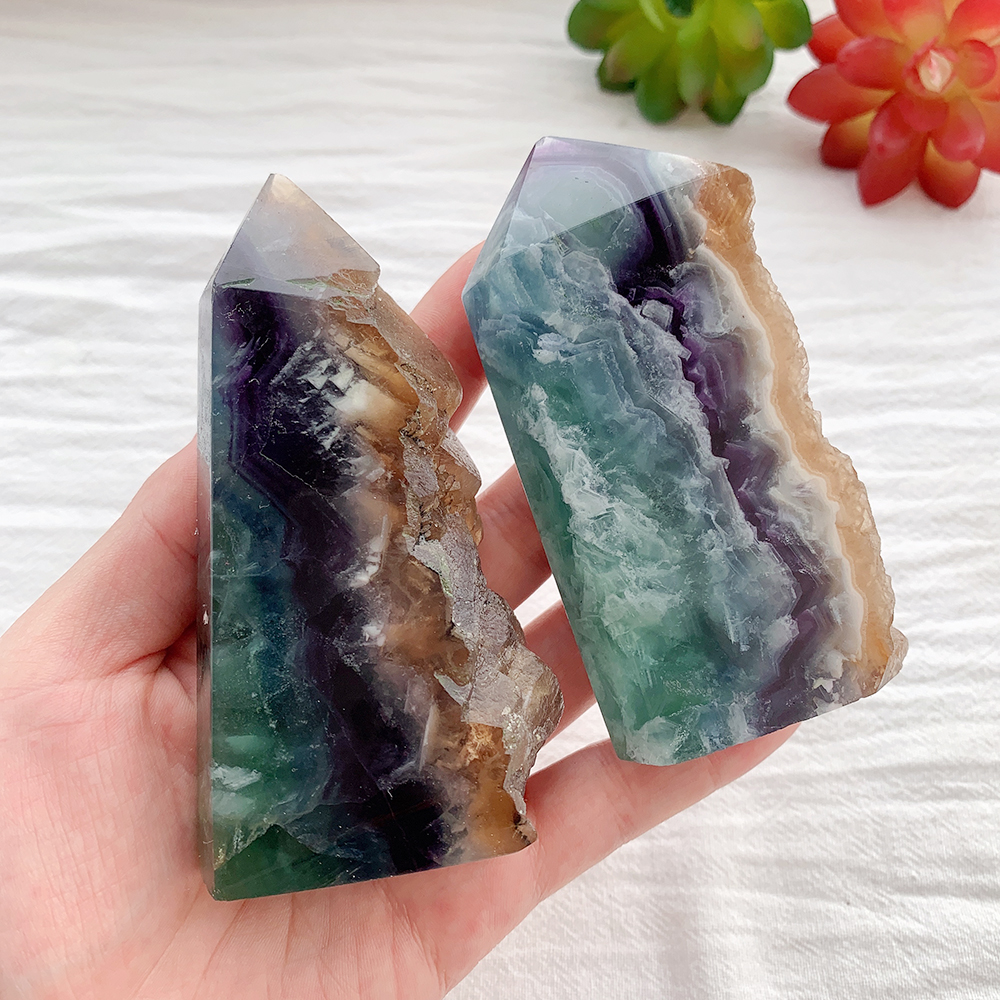 1pc Natural Rainbow Fluorite Tower Raw Quartz Irregular Shape Stone Ornaments Therapeutic Energy Crystal Decoration