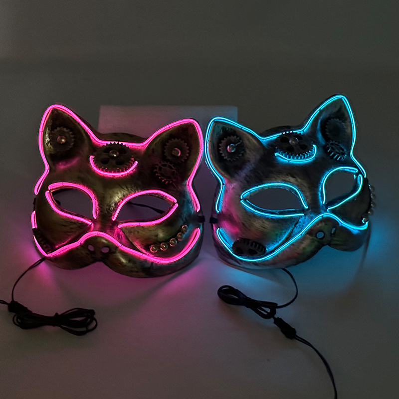 2023 Halloween New Steampunk Style Cat Full Face Mask Anime Cosplay LED Luminous Mask Glowing InThe Dark Night Party 1ac6f
