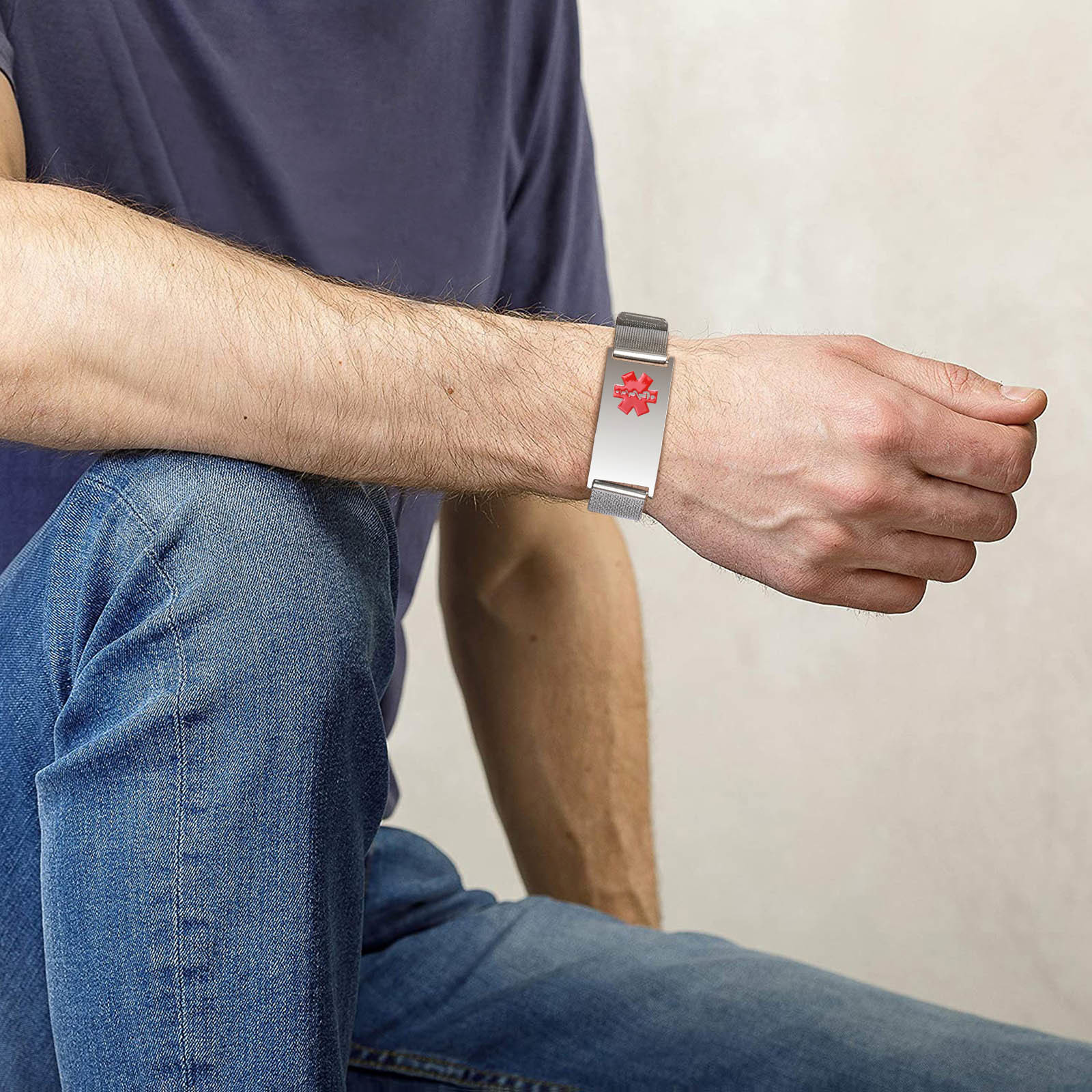 Vnox mm Medical Alert ID Bracelets Men Women Mesh Band Bracelet Free Engrave SOS Emergency Contact Bangle 5