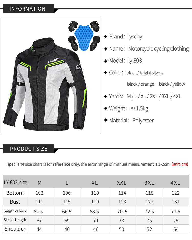 LYSCHY Motorcycle Summer Jacket Men's Motorcycle Jacket Motocross Motorcycle Mesh Jacket Body Armor Moto Equipment For Cycling