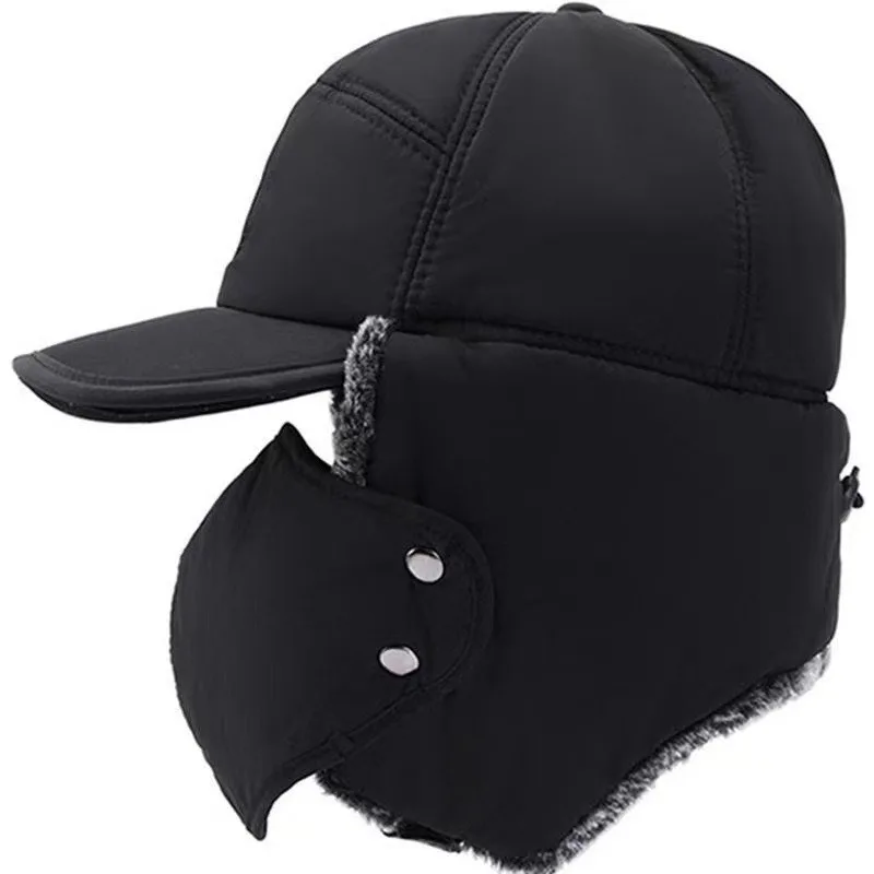Men Winter Thermal Warm Faux Fur Bomber Hats Women Ear Flap Face Mouth Cover Windproof Cycling Ski Cap Thicken Sport Caps