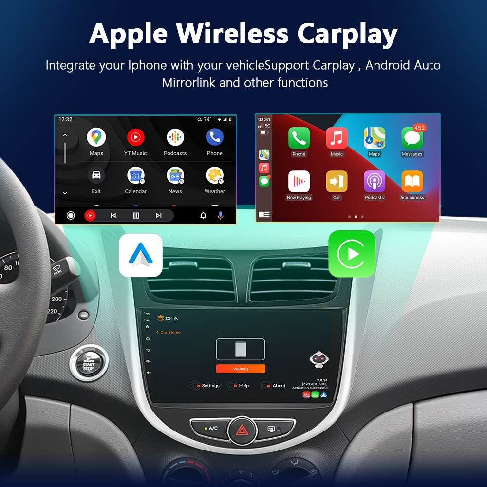 Podofo CarPlay Radio Android AutoRadio For Hyundai Solaris 1 Accent 2010-2016 Car Multimedia Player 2 Din Head Unit DSP Stereo