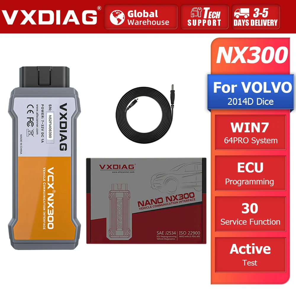 VXDIAG NANO NX300 Car Diagnostic Tool For 2014D Dice OBDII Scanner Active Test ECU Programming J2534 Lifetime Free Update