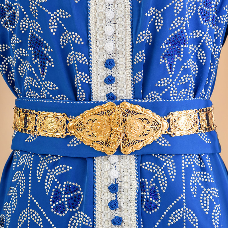 Caftan Belts Arab Traditional Holiday Jewelry Algerian Metal Bride Gold Color Belt Coin Waist Chain Square Design