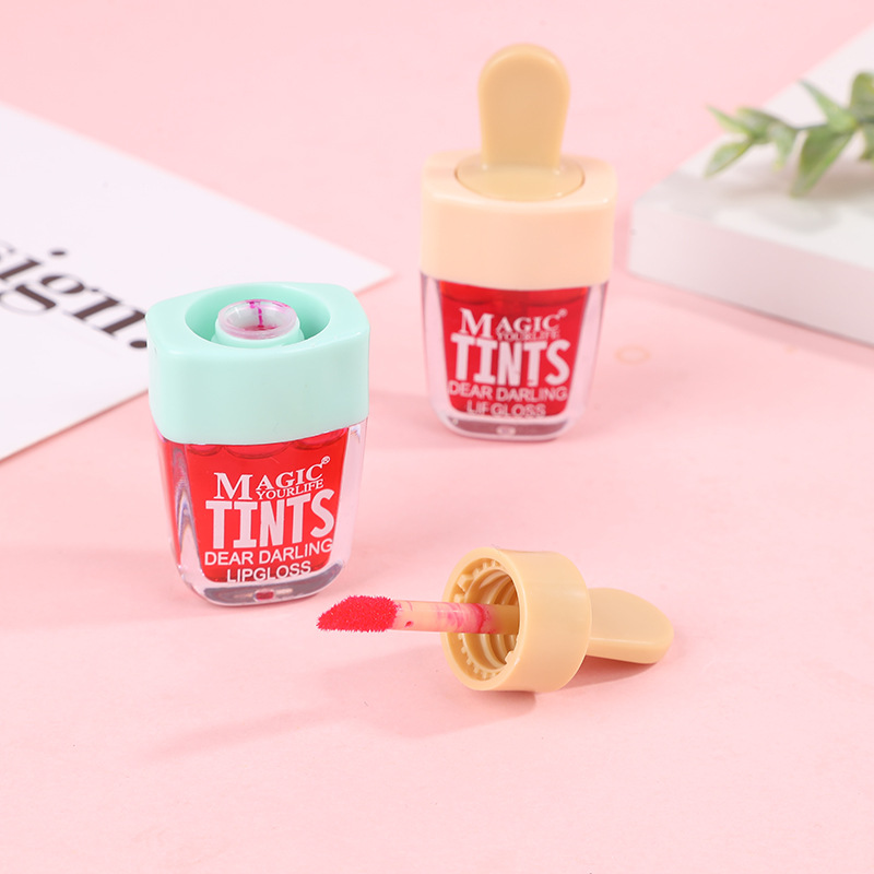 1 Box Cute Lip Gloss Ice Cream Design Liquid Lipsticks Set Waterproof Lip Tint Long Lasting Makeup Red Cosmetic Face Makeup