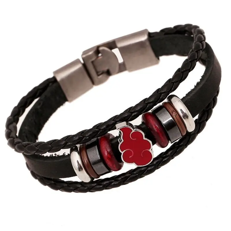 Newly Classic Japan Anime Bracelet Wooden Beads Multilayer Leather Bracelet Punk Black Wrap Wristband Accessorie