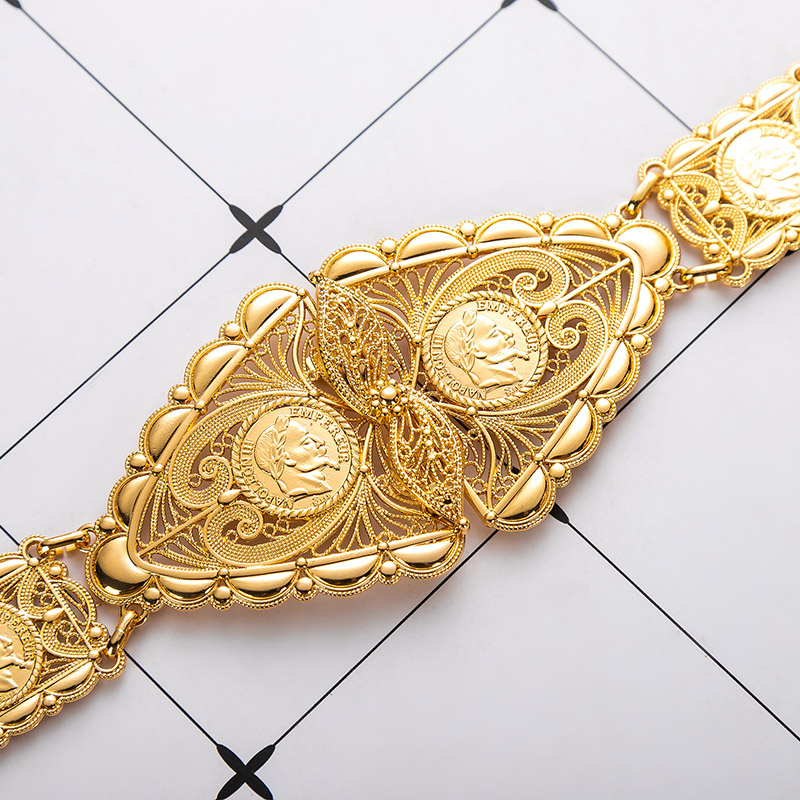 Caftan Belts Arab Traditional Holiday Jewelry Algerian Metal Bride Gold Color Belt Coin Waist Chain Square Design