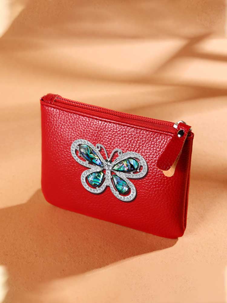 Scratch-Resistant Key Wallets - PU Coin & Card Storage Gold Decor with Pearl & Crystal Accents 72ad3