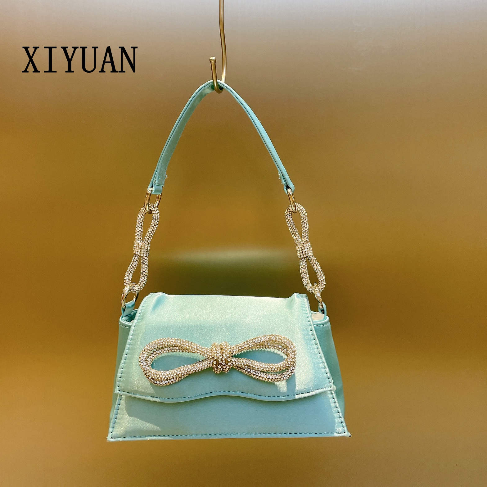 XIYUAN 20 Colors Lady Chic Rhinestone Bow Handbags Designer Glittering Stones Tote Bag Satin Evening Clutch Purse Prom Handbag