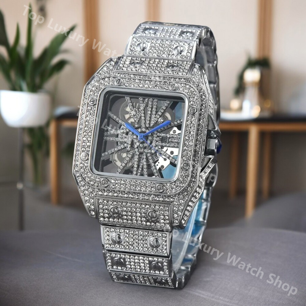 Hot Sale Luxury Diamond Square Women Watches for Men Quartz Wristwatches Steel Strap Automatic Date Daily Waterproof Stylish 39MM Cool Clocks For Gift