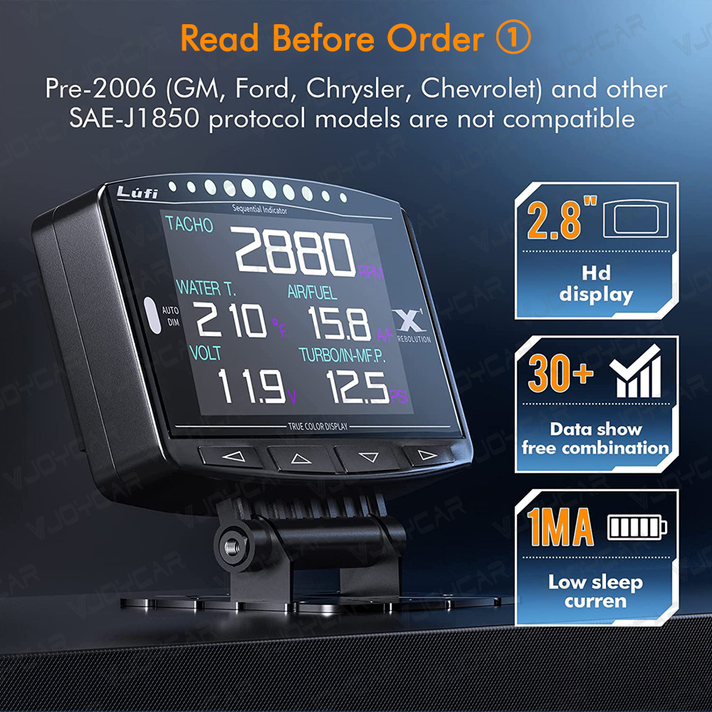 Lufi X1 OBD2 HUD Car Head Up Display Digital Turbo boost Water Oil Temperature Pressure Gauge Speed Afr RPM Fuel EXT Smart Meter