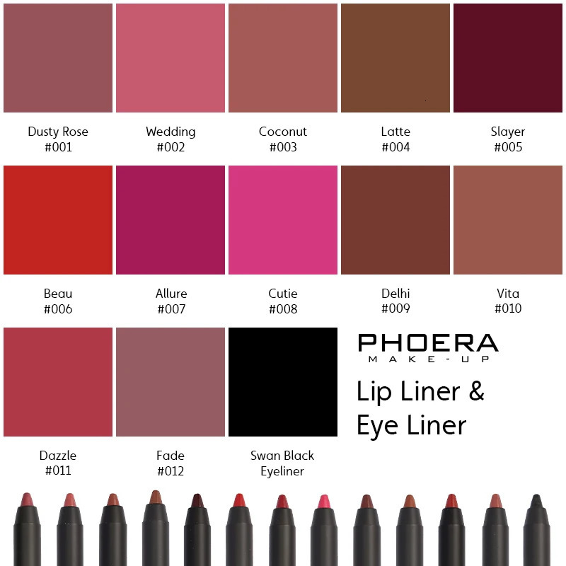 PHOERA Waterproof Matte Brown Lip Liner 12 Color Long Lasting Moisturizing Sexy Lip Pencil Women Natural Lipstick Makeup 240621