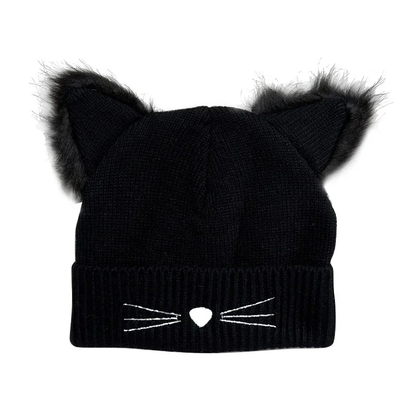 Cute Knitted Wool Hat Women Ins Hooded Caps Hiphop Beanies Winter Warm Cat Pig Ear Woolen Hats Design Kpop Personality Bonnet