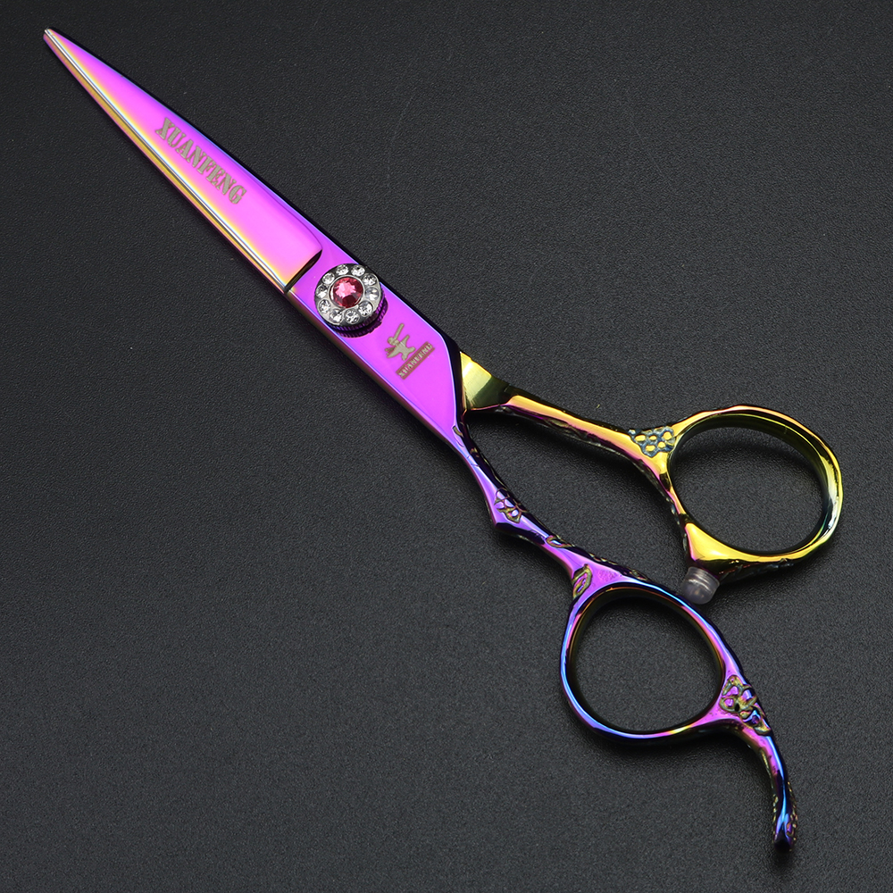 XUANFENG 6 inch left hand plum blossom handle hair scissors 440C steel barber cutting scissors and thinning scissors