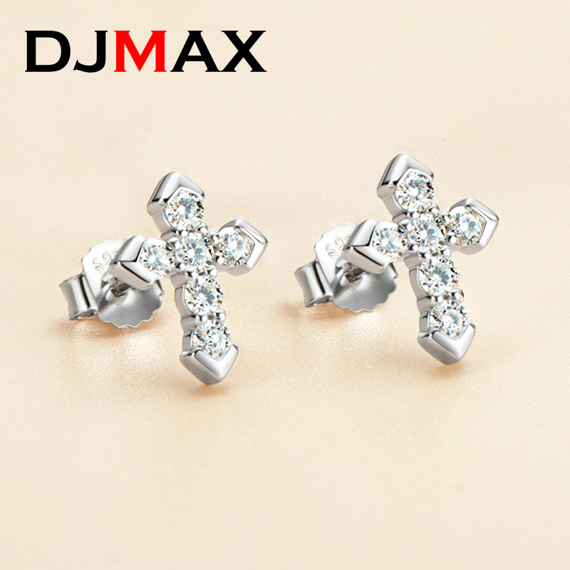 DJMAX Premium 0.54CT Women's Moissanite Earrings Original 925 Sterling Silver D Color Women's Moissanite Diamond Cross Earrings