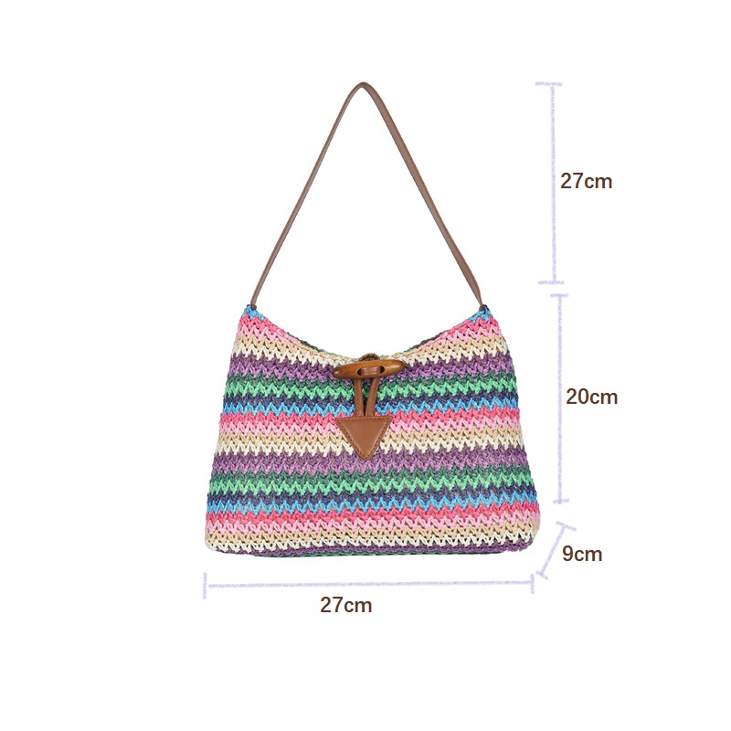 Summer New Straw Braided One Shoulder Underarm Bag Women's Rainbow Stripe Single Shoulder Bag Bohemian Style Hand Carry Bags