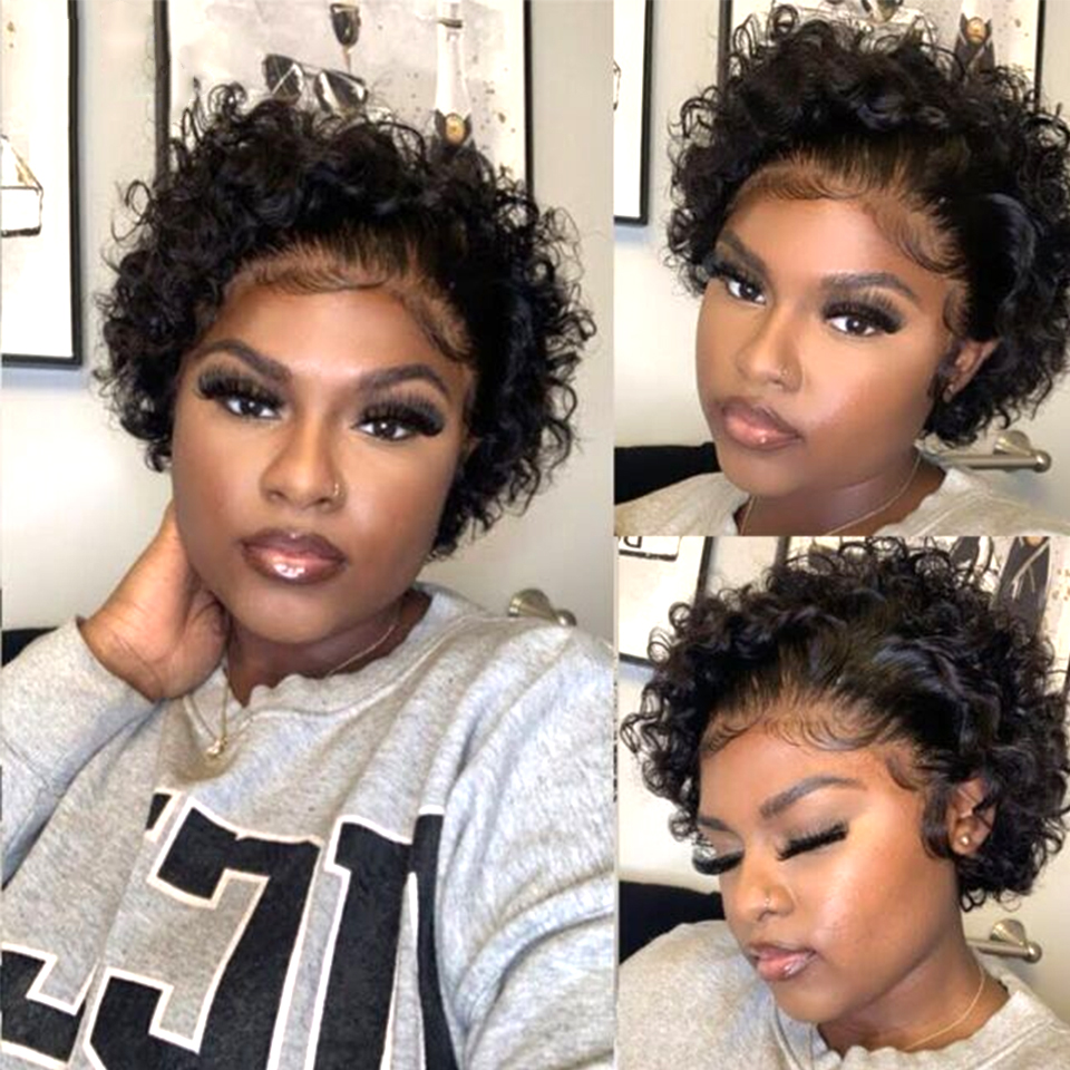 Pixie Cut Wig Human Hair Curly 13x1 Transparent Lace Wig 8inches Pre-Plucked Short Bob Human Hair Wig for Women Natural Hairline ab1b2 5 3c908