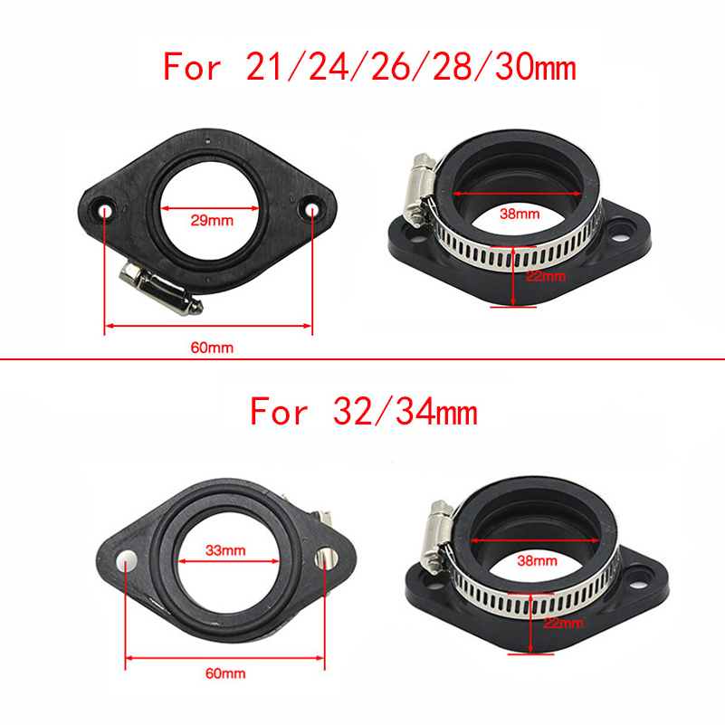 Motorcycle Carburetor Manifold Intake Flange Adapter Carb Manifold Boot for PWK 21-30mm 32mm 34mm Carburetor UTV ATV UAZ UTE