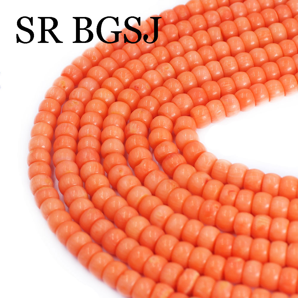 4x6mm Keshi Rondelle Column Jewelry DIY Loose Real Genuine Natural Spacer Vintage Seed Orange Coral Beads 15"