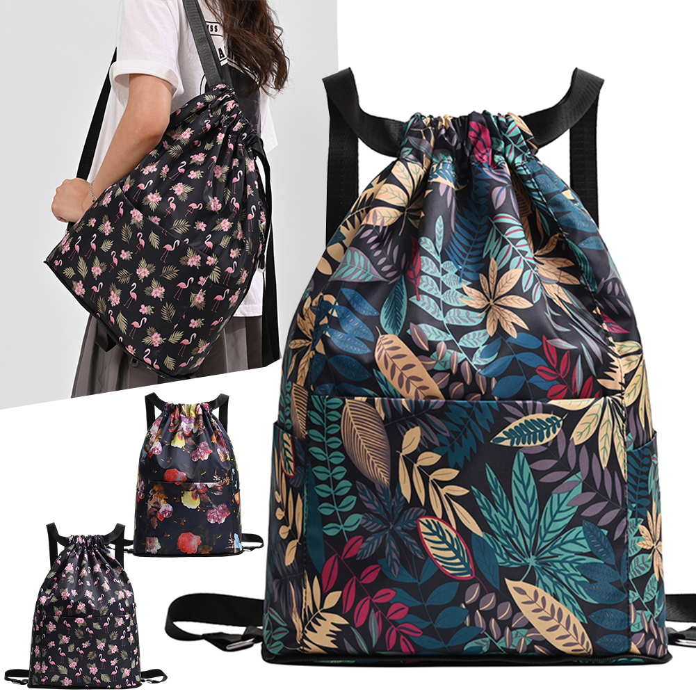 Foldable Backpack Women Waterproof Drawstring Double Shoulder Bag Large Capacity Lightweight Versatile Outdoor Hiking Sports Bag smile