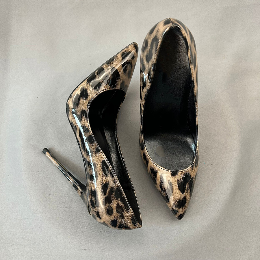 Leopard Patent Leather Sexy Pumps Stiletto Heels Pointed Toe Party Women's Heeled Shoes Plus Size 34-45 68