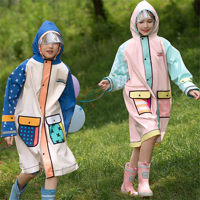 95-175cm Rain Coat For Children Hiking Raincoat Poncho Tour Boys Girls Raingear Student School Backpack Jacket