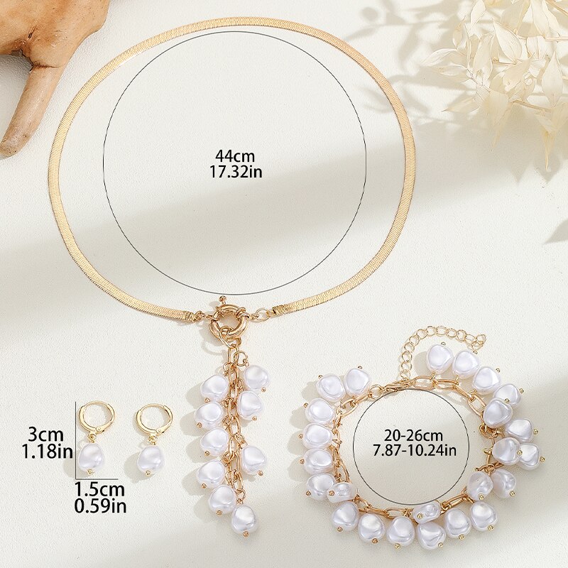 3PCS Vintage Imitation-Pearl Jewelry Set Korea Chain Choker Necklace Bracelet Hoop Earrings Woman Wed Bridal Jewelry Accessories 10b0b 5 3e9b3