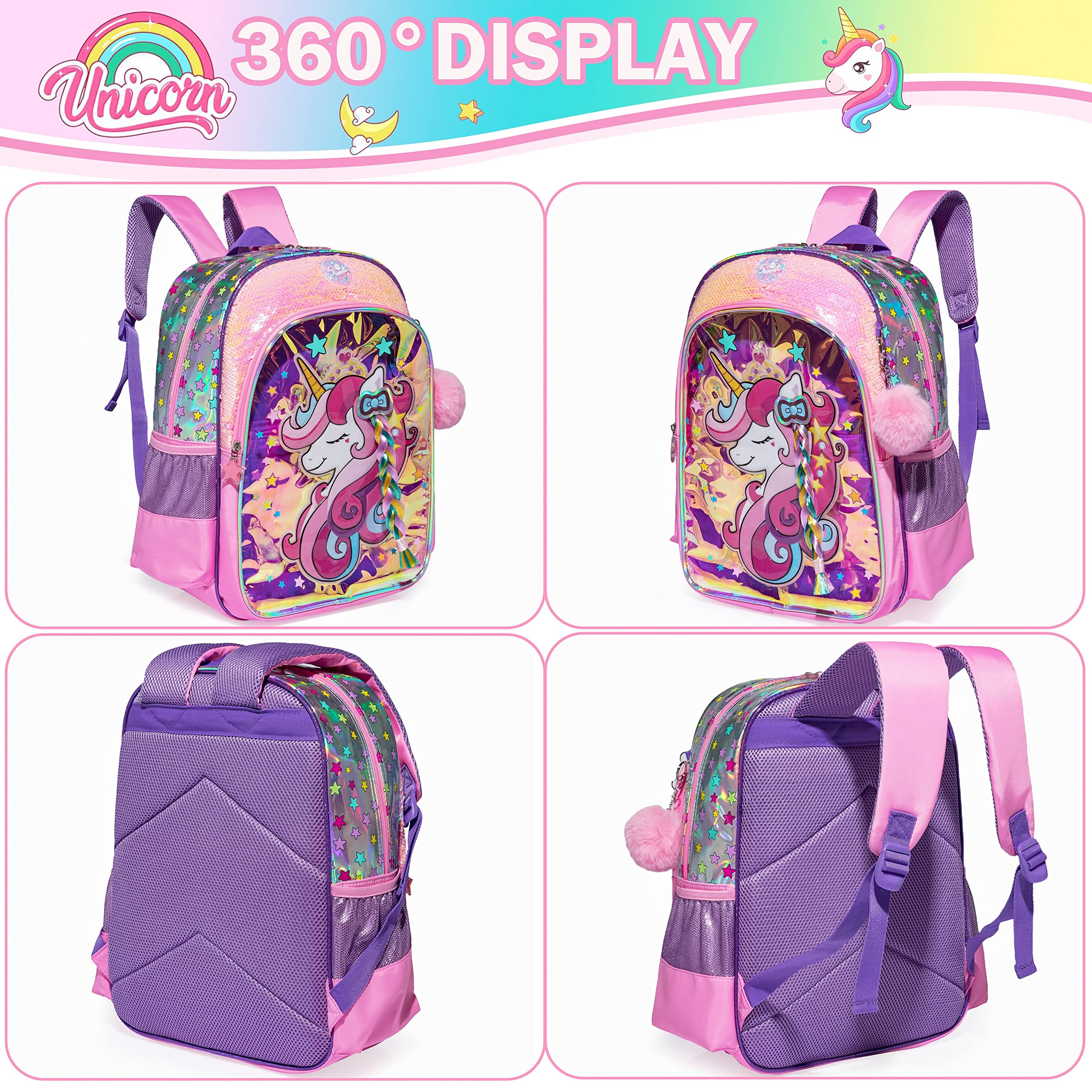 Kids Backpack for Gilrs School Backpacks with Lunch Box for Elementary Kindergarten Student Cute Pink Bookbag for Girls 82dc3