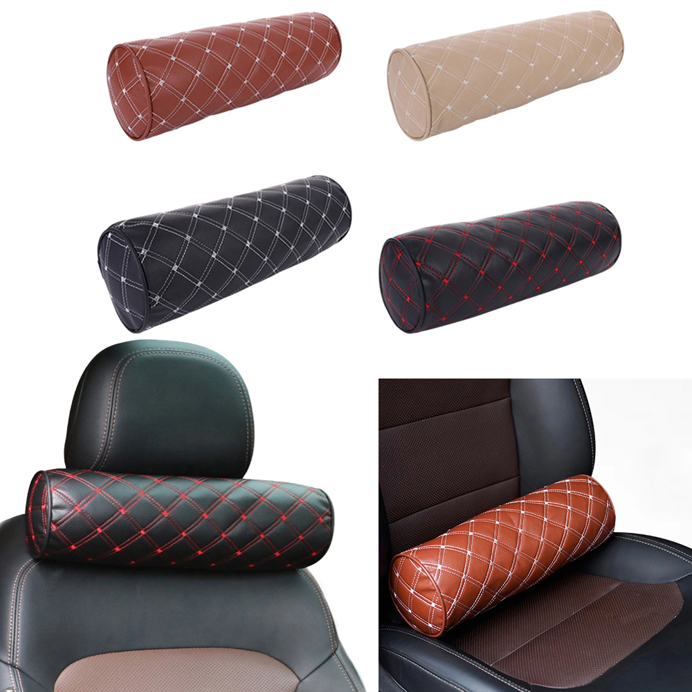 Car Seat Neck Pillow Headrest Leather Memory Foam Breathable Cervical Cylindrical Pillow Office Chair Headrest Protector 59bbd 5 4da25