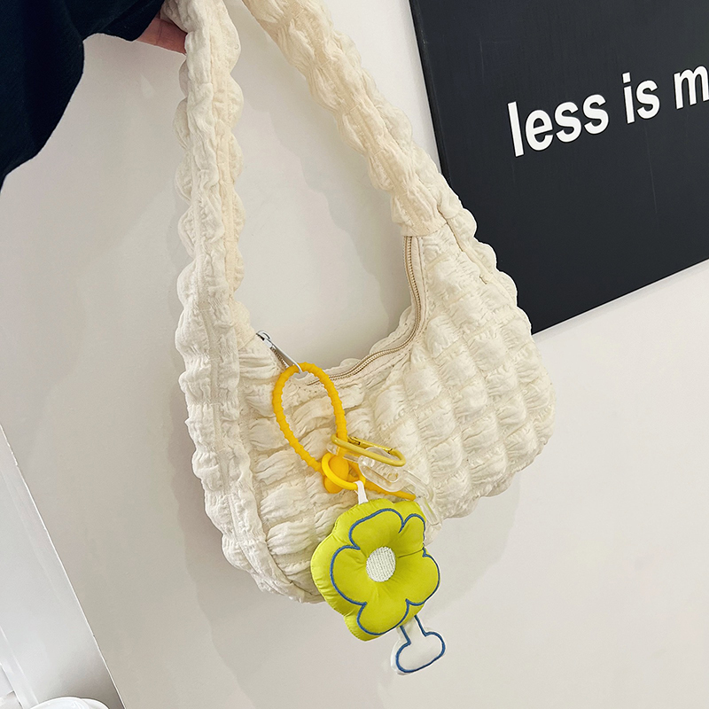 Women Shoulder Bag Cloud Underarm Bag Pleated Casual Tote Bag Solid Handbags