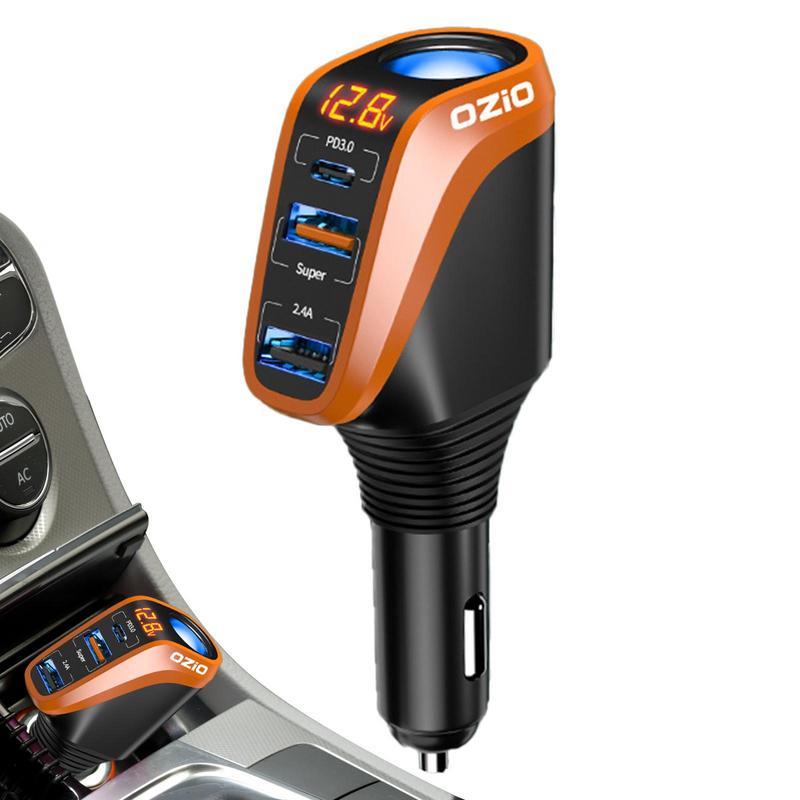 Universal 4 In 1 12V/24V USB C Car Charger USB Car Charger Quick Charge With 3 USB Ports Car Charger With LED Voltage Display 2e0d3