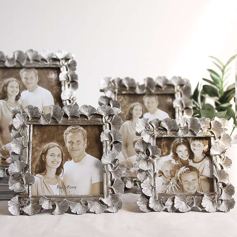 American Style Ginkgo Photo Frame, Gold Square Table, Modern Resin Painted, 4x6 Inch, Home Decoration H260306