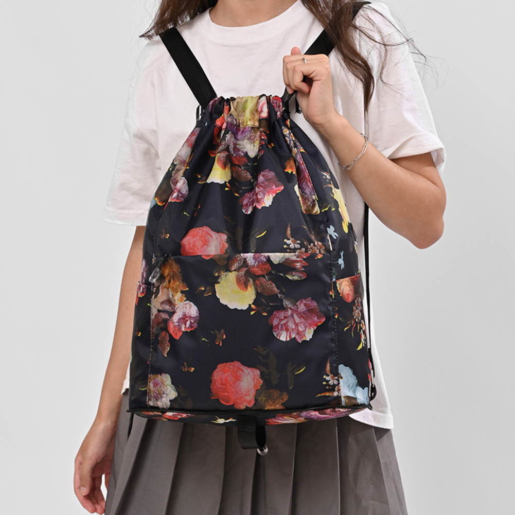 Foldable Backpack Women Waterproof Drawstring Double Shoulder Bag Large Capacity Lightweight Versatile Outdoor Hiking Sports Bag smile