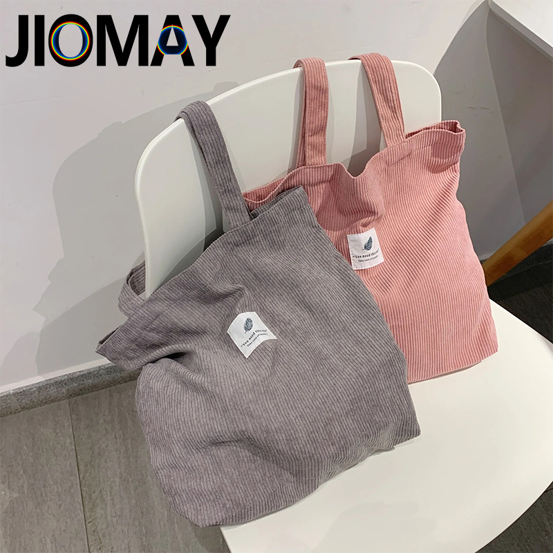 JIOMAY Corduroy Totes Bags for Women Shoulder Bag Female Soft Environmental Storage Reusable Girls Handbag Shopper Tote