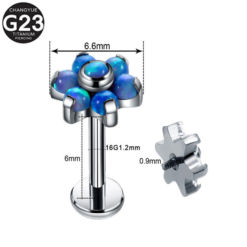1PS G23 Titanium Ear Piercing Ear Studs Opal Internal Thread Lip Studs Cartilage Tragus Earrings Helix Piercing Body Jewelry 16G