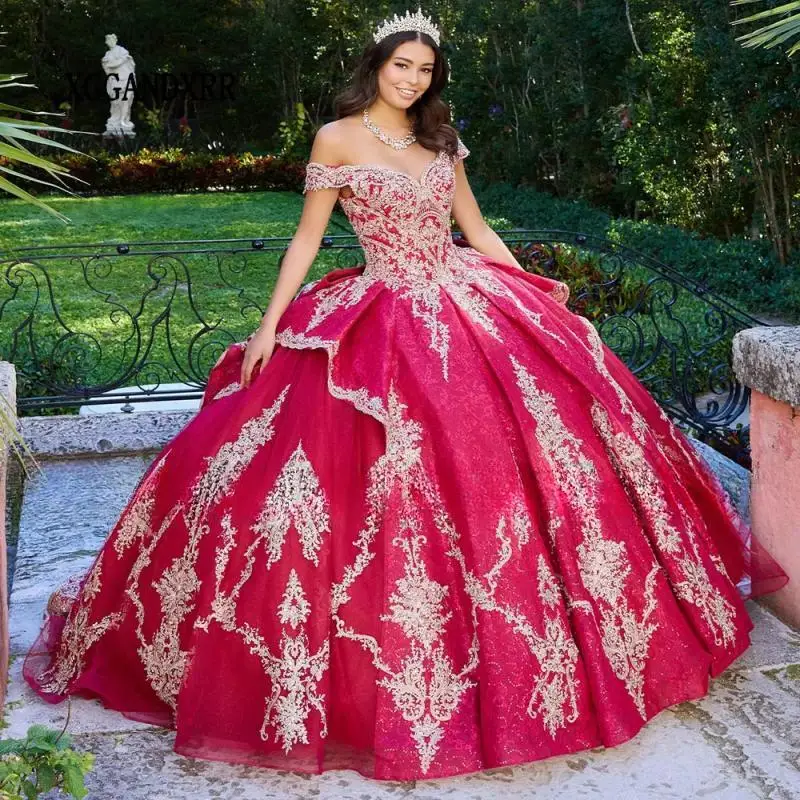 Red Shiny Quinceanera Dresses 2025 Sweetheart Birthday Party Princess Sweet 16 Gown With Appliques Pageant Vestidos De 15 Anos