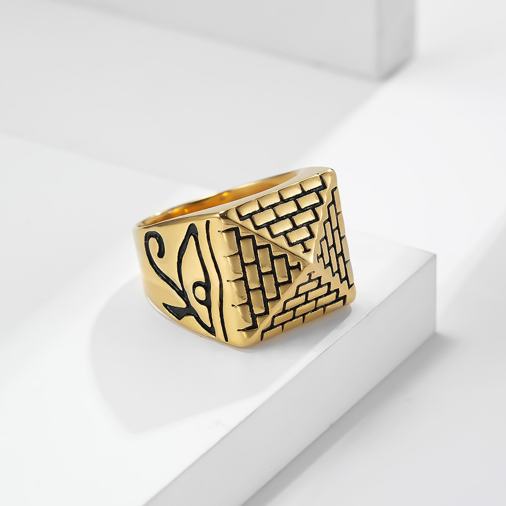 Mens Hip Hop Gold Ring Jewelry Fashion Egypt Pyramid Punk Retro Alloy Metal Rings