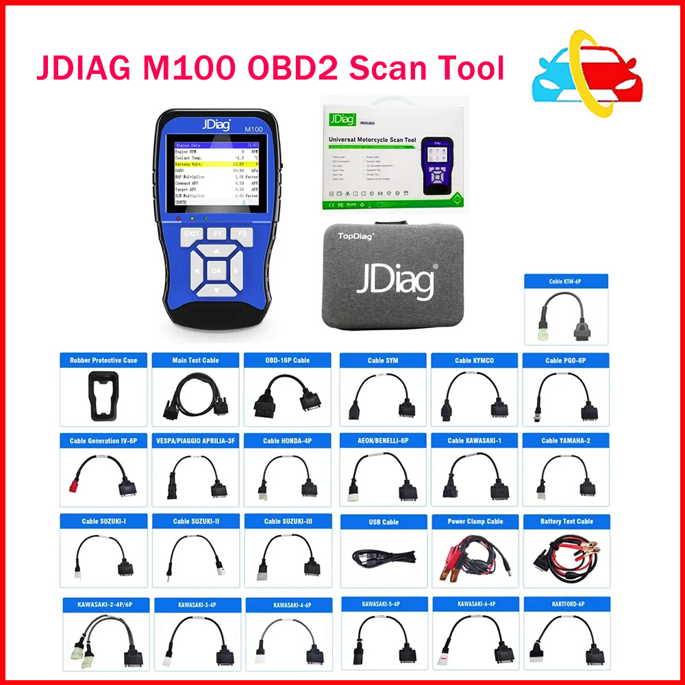 JDiag M100 Motorcycle Diagnostic Scanner Moto Fault Diagnostic Tool Motorbike Code Reader with Multiple Language