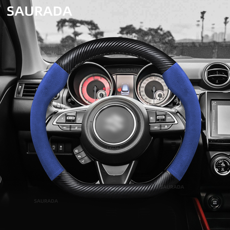 D Shape Leather Microfiber 38Cm Car Steering Wheel Cover For Suzuki Swift 2017 2018 2019 2020 ddmysmile 2021 2022 Sport Auto Accessories Smile