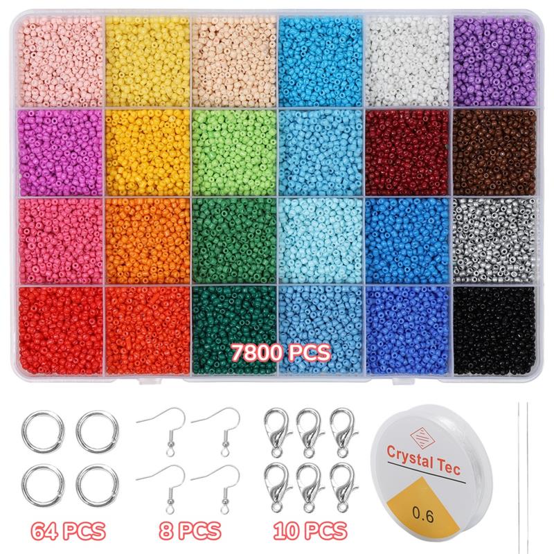 Round Size Glass Seed Beads With Beading Kit 7800 Pcs Beads In Box 24 Multicolor Seed Beads For Jewelry Making About 325 Pcs 569ba