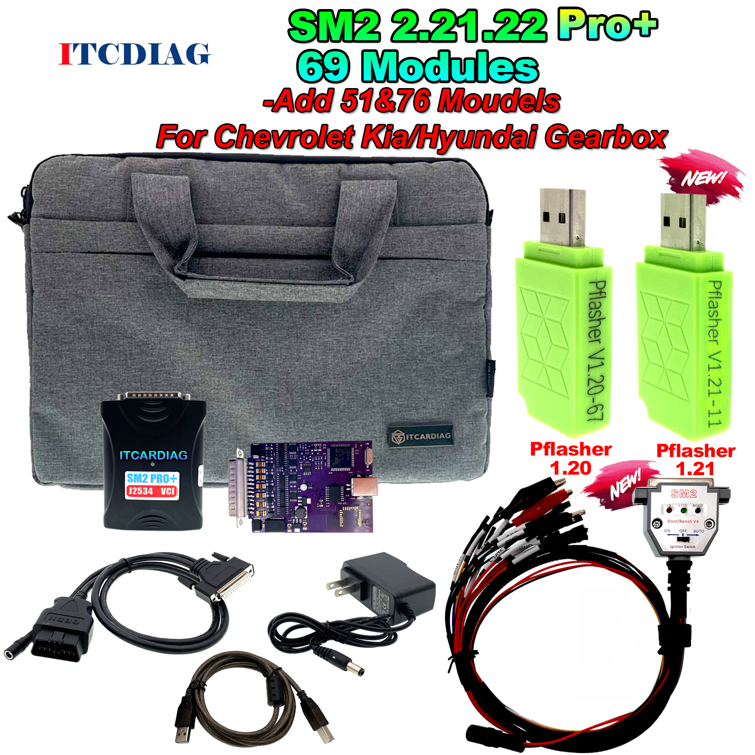 Original Chip SM2 Pro+ 2.21.22 J2534 VCI ECU Programmer With PFLASHER 1.21 1.20 69 Moudels For Chevrolet for Kia/Hyundai Gearbox